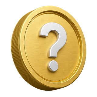 FAQ页面上带有问号图案的装饰性3D金币